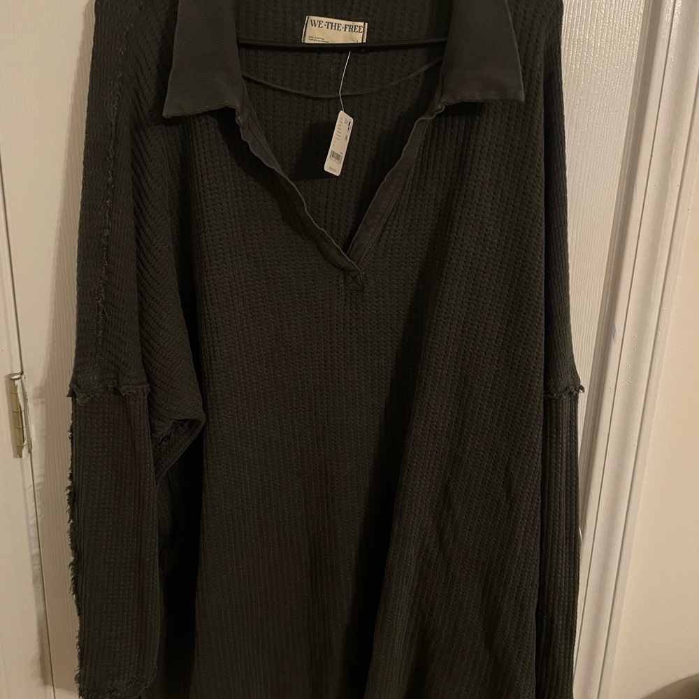 We The Free Charcoal Waffle Knit Top